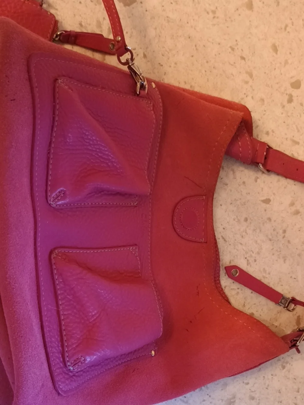 Cole Haan Hot Pink Pebbled Leather Shoulder Bag With Braided Top Handle-pouch